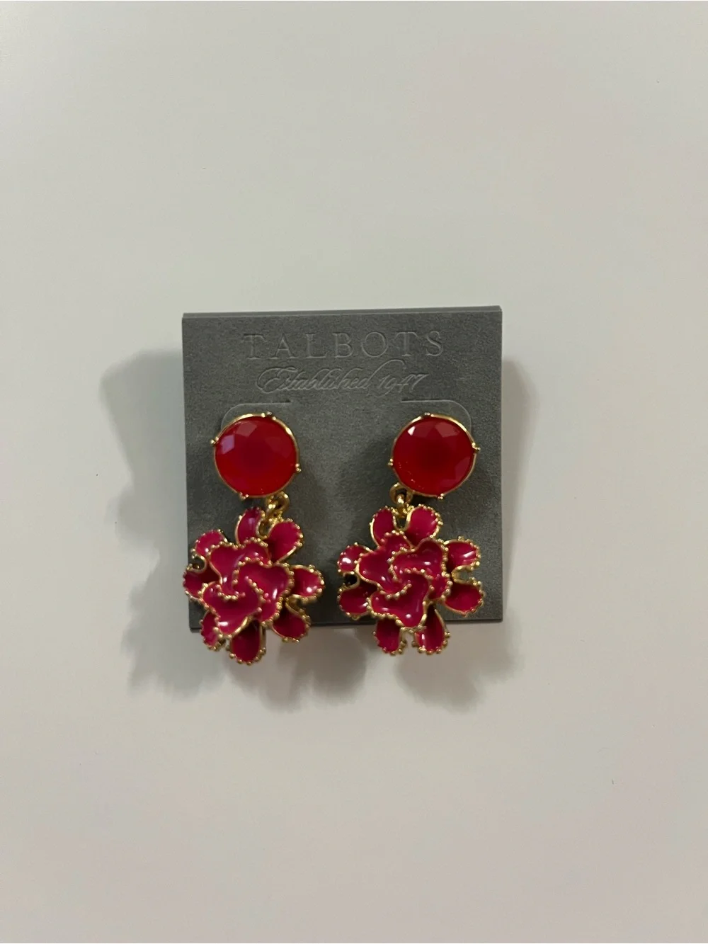 Talbots bright hot pink Floral Statement Necklace, Bracelet & Earrings Set